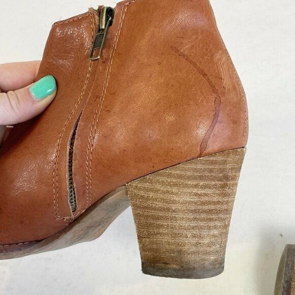 Madewell Womens Billie Ankle Bootie Leather Boots Brown Sz 6.5 Stacked Heels Zip - Picture 11 of 12
